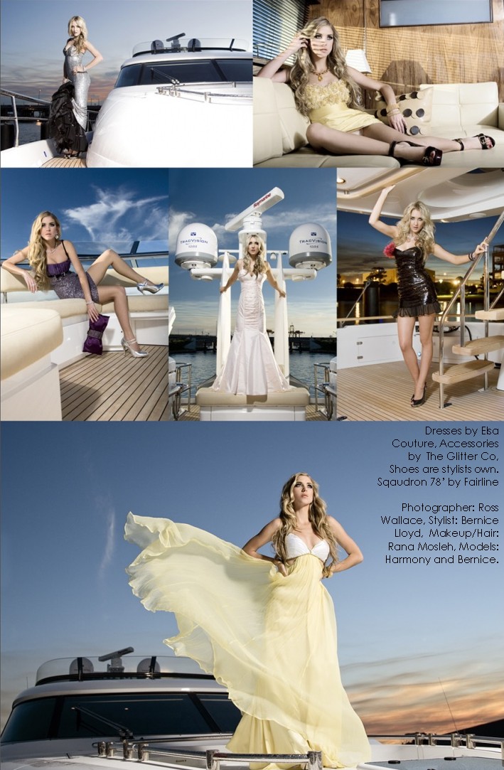 Female model photo shoot of Bernice Stylist by Ross Andrew in Boat: Squadron 78ft by Fairline WA, makeup by Pink Makeup Artistry