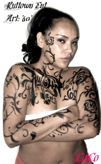 Female model photo shoot of N8tV CoCo BroWn in Dirty Devil/ Toga Party Body Art