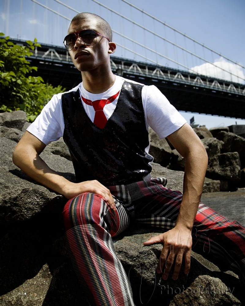 Male model photo shoot of Dallas J. Logan and B O Y C E in DUMBO, Brooklyn, clothing designed by DURANT BY ROBERT DURANT