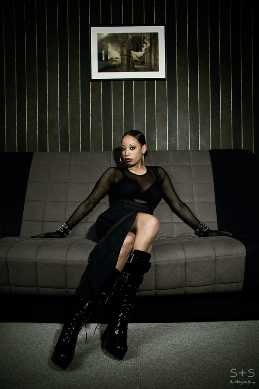 Female model photo shoot of EbonyR by Black Room Photo