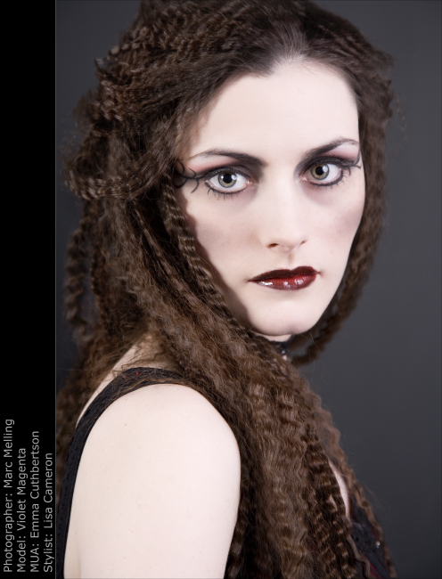 Female model photo shoot of emamakeup and Violet Magenta by Marc Melling in Studio