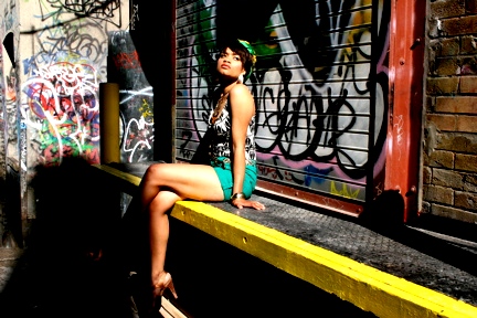 Female model photo shoot of Cassiopea in Spadina Alleyways