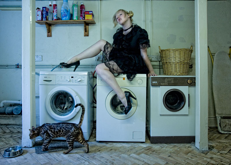 Female model photo shoot of GemmieV by Ken Pegg in washing room