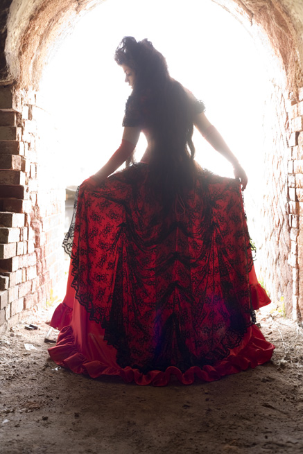Female model photo shoot of Scarlet Blackmoor by Mark Boyle in brickworks, makeup by NT Designs, clothing designed by Vanyanis
