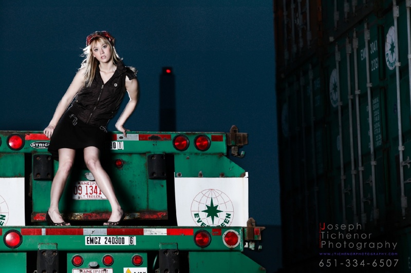 Female model photo shoot of Jessica Lange in Industrial Train Yard