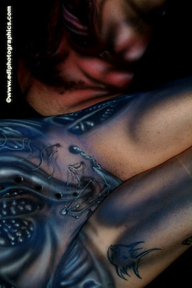 Male model photo shoot of Taulbee Design Body Art in Denver. Co