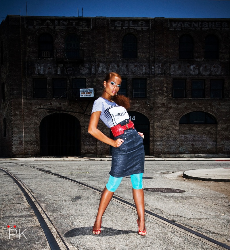 Female model photo shoot of Tiffany Belle by P K A S S O in Downtown Los Angeles, makeup by The Drini