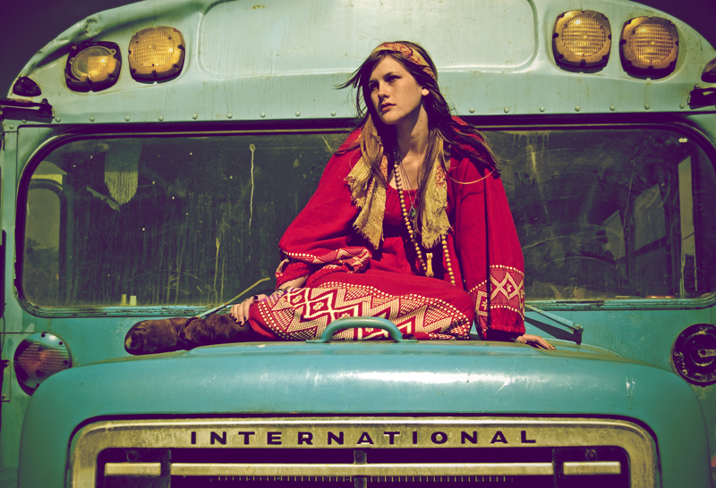 Female model photo shoot of Caitlin Bellah  and Grace Gloria in Hippy Bus!!! SF