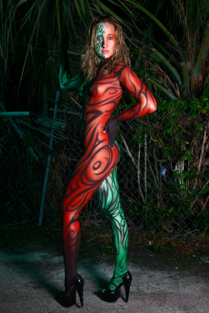 Female model photo shoot of Marika Hornsby by Michael Ernie Hall in MK arts studio, body painted by MK ARTS