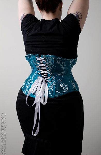 Female model photo shoot of 160 Proof Corsetry by Luke Copping