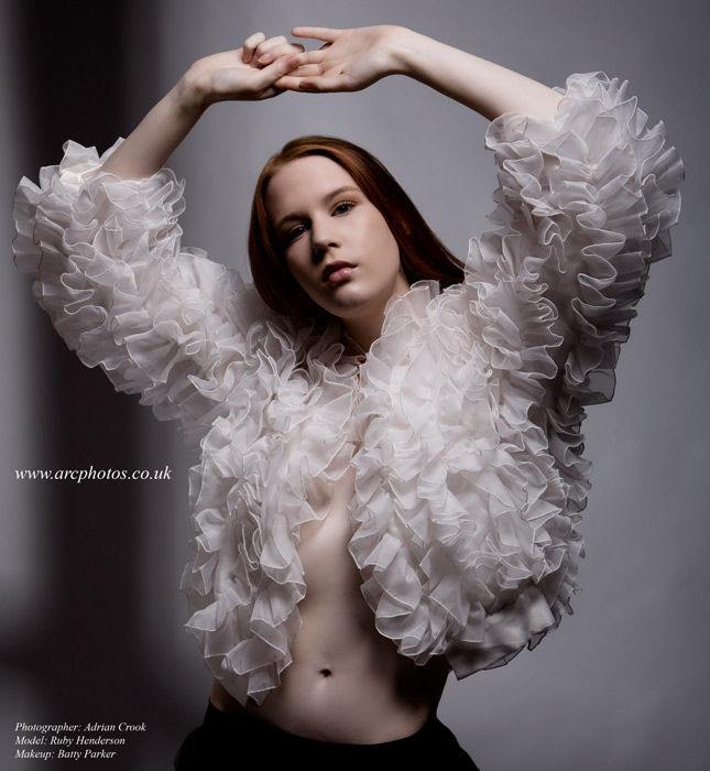 Female model photo shoot of Ruby Henderson by Adrian Crook in Arc Studios, makeup by SonaraParker