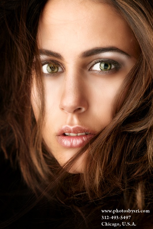 Female model photo shoot of black eyes makeup by ChicagoPhotographer Sri