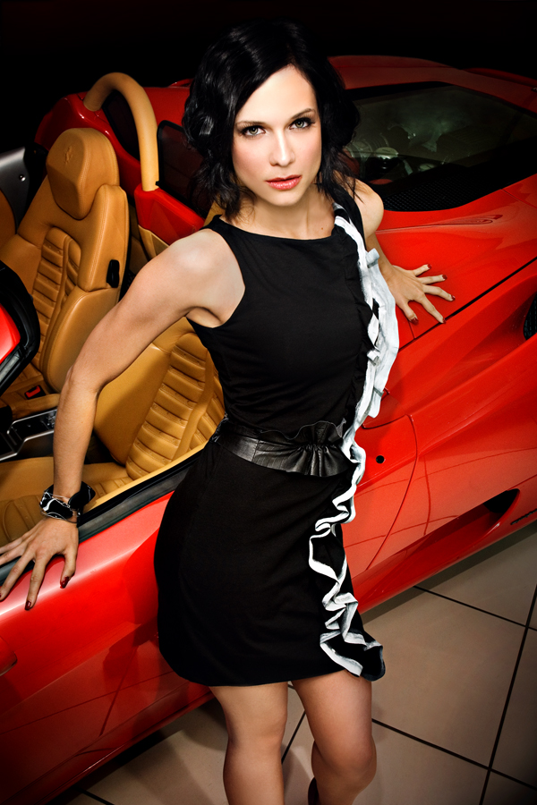 Female model photo shoot of Linda by Sandifer Photography in San Diego Ferrari dealership