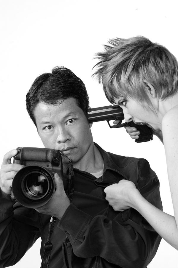 Male and Female model photo shoot of tonychan and Leggy Lawless in Calgary tinophoto studio