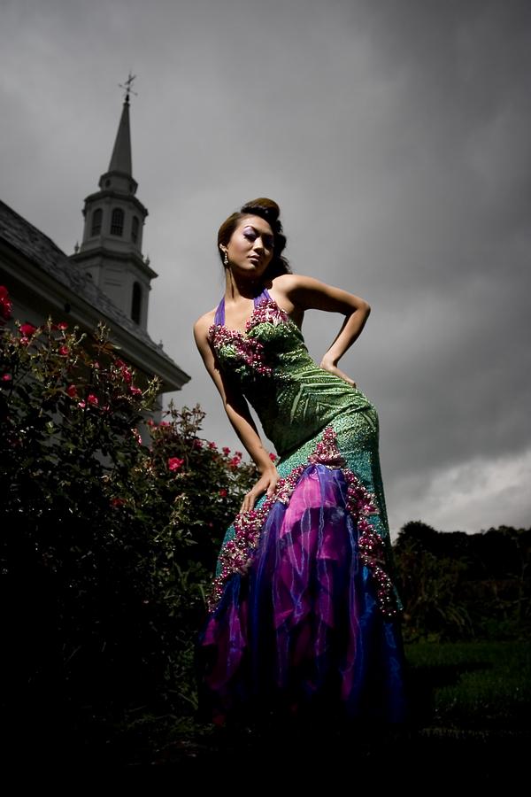 Female model photo shoot of elaine_w by benrajak, makeup by Krystal for LilyArtists, clothing designed by Liv Fashion
