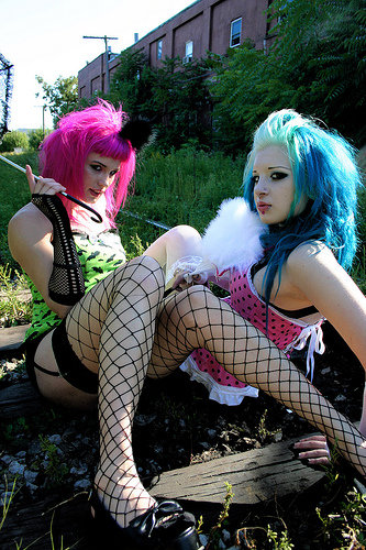 Female model photo shoot of Miss Monoxide and Cassia Sparkle in Toronto, makeup by adoresubtract