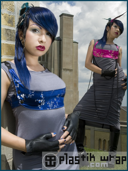 Female model photo shoot of Plastik Wrap and Zoetica Ebb by Magda M in Toronto, clothing designed by Plastik Wrap