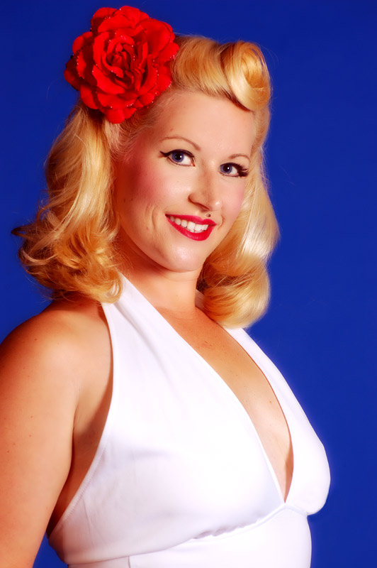 Female model photo shoot of Rose LaRue by Beach Retro, makeup by About Face MUA