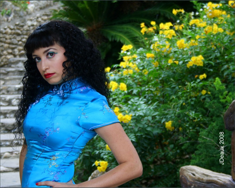 Female model photo shoot of J-Deaux Photography and Electric Babydoll in Japanese Tea Gardens, makeup by Jennie LeDeaux