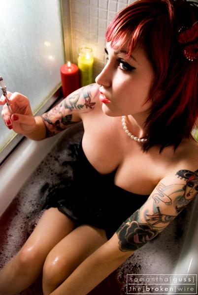 Female model photo shoot of Krysti 666 in Bathtub