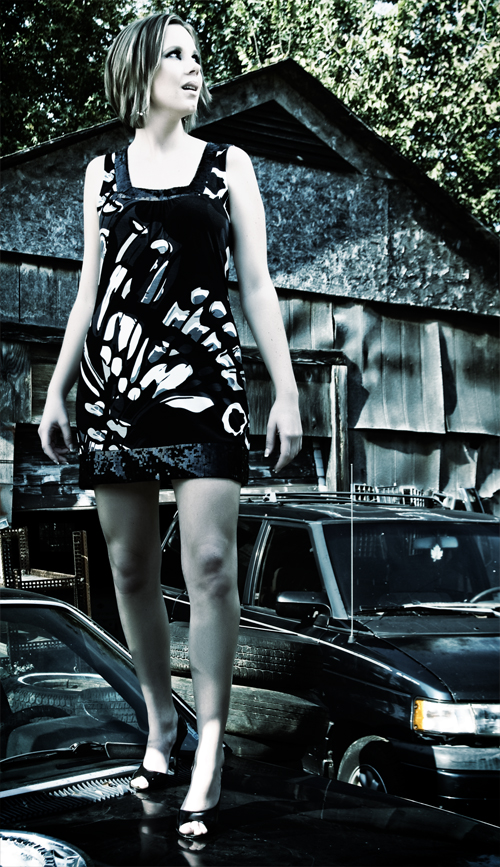 Female model photo shoot of Alexa Kowalski by Marcos Aspiazu in junkyard