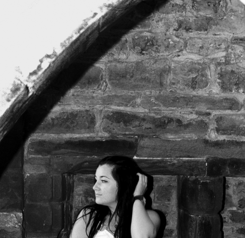 Female model photo shoot of 0leanne0 in castle wall