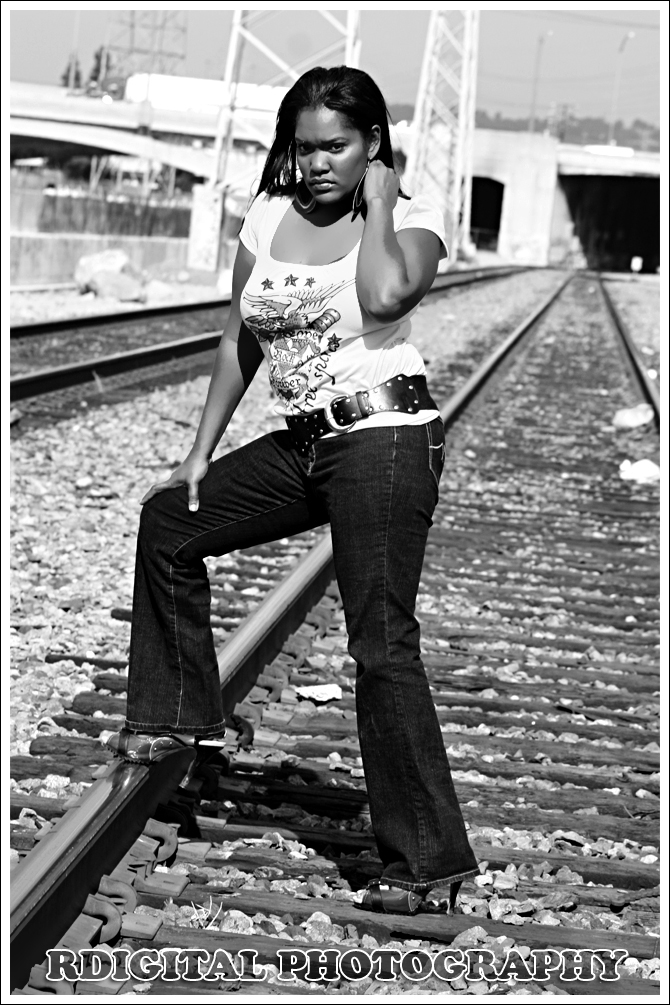 Female model photo shoot of   E LaShone Perkins by Rdigital in Down Town La, makeup by Nedra J