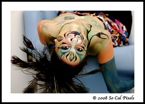 Female model photo shoot of a living canvas in Stay Hotel, Located  Down Town LA. CA