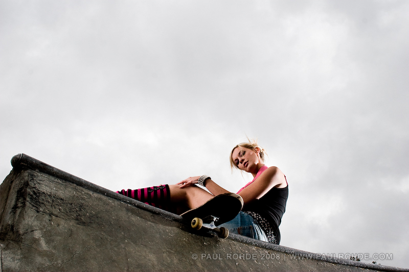 Male and Female model photo shoot of Paul Rohde Photography and Kellie Jean in Loan Peak Skateboard Park