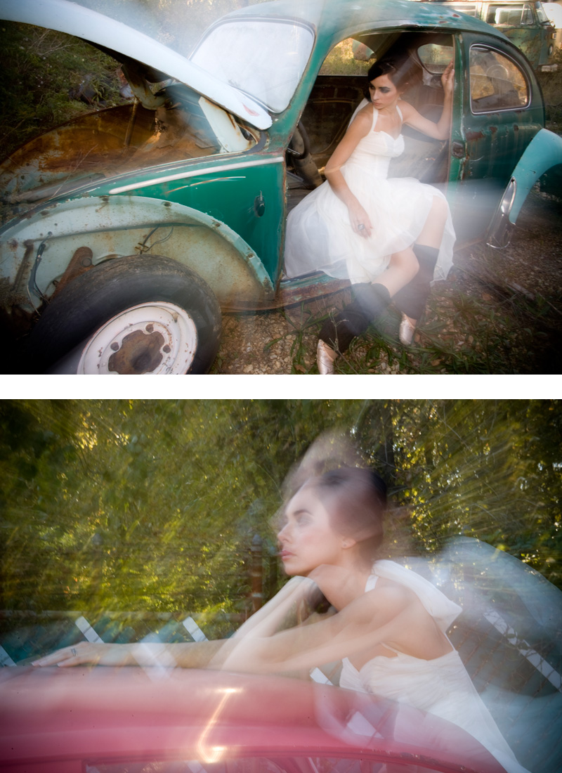 Female model photo shoot of Kelly Embry and Na Tashi in Volkswagen graveyard, makeup by wendyhuber