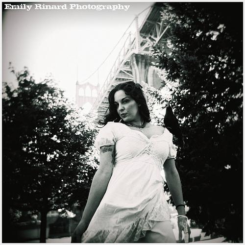 Female model photo shoot of sofia Fatale in St.John's bridge