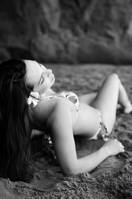 Female model photo shoot of K Noel by Jin Zhu in San Gregorio Beach, CA, makeup by Lindsey Schalch