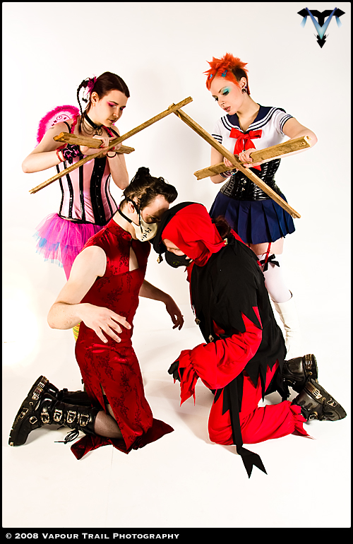 Female and Male model photo shoot of Liquid Angel, Turahzaq, Nausicaa and Carl Riot by Vapour Trail in Studio In Barnsley
