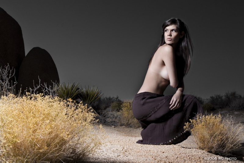 Female model photo shoot of Angela Boudreaux by RC Photo in Joshua Tree, CA, makeup by Cassie Lyons MUAH
