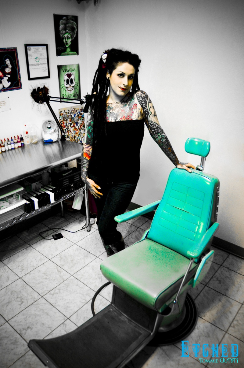 Female model photo shoot of TommieGuNN in Sinister Pleasures Tattoo