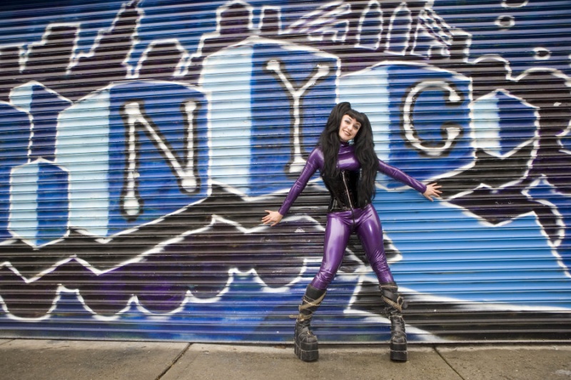 Female model photo shoot of Latex Lily in Lower East Side, NYC
