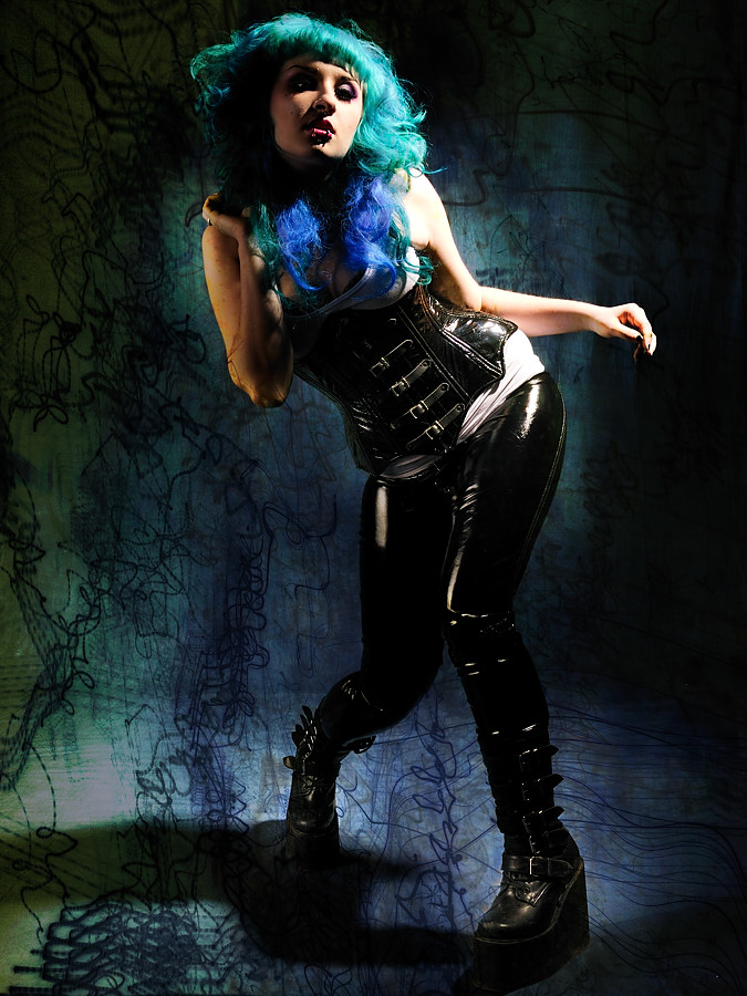 Female model photo shoot of Starkers Corsetry and Cassia Sparkle by X-processed