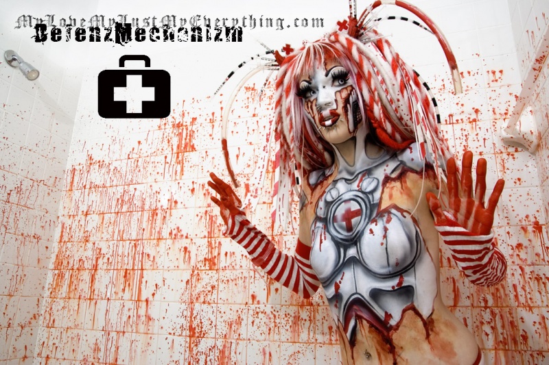 Female model photo shoot of DefenzMechanizm in Orlando FL, body painted by NIX BODY ART