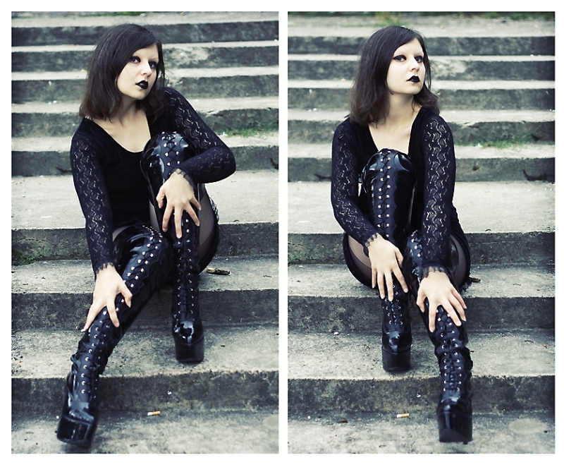 Female model photo shoot of Alannah Wilder in gothic fashion fetish alannahwilder