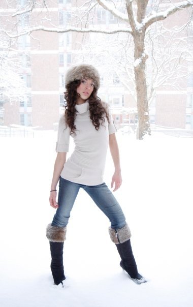 Female model photo shoot of Sante Fortunato in vancouver snow