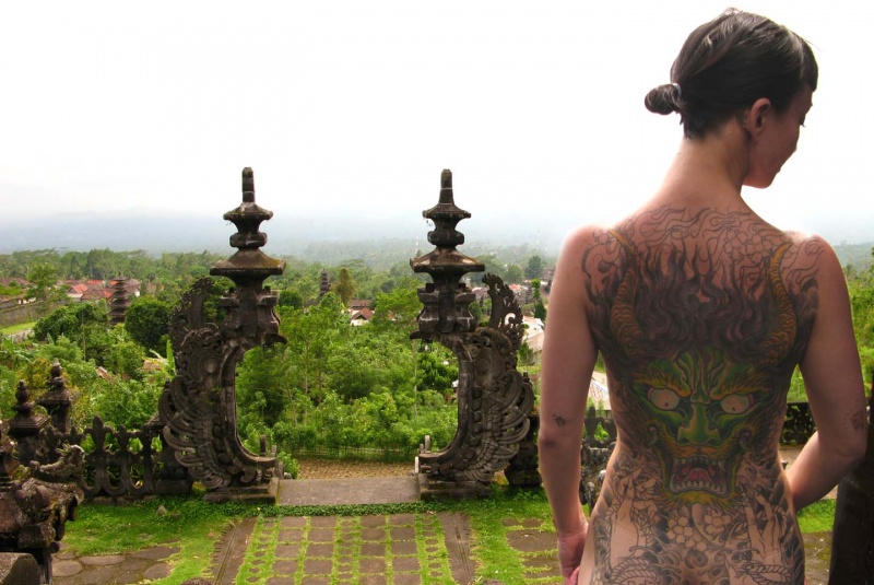 Female model photo shoot of la peau de samar in Besakih Temple, Bali, Indonesia