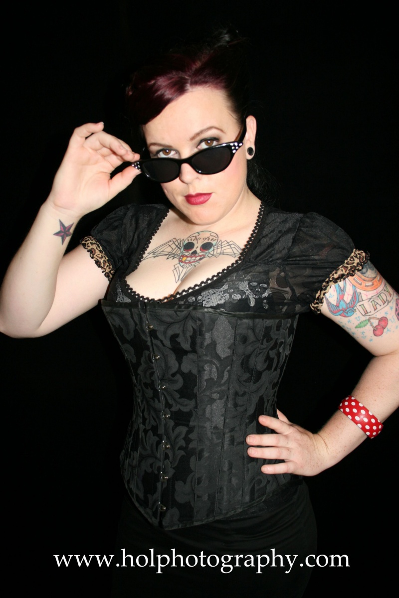 Female model photo shoot of HOL Photography and Rockabilly Kitten in HOL Studios, makeup by Miss Morbius MakeUp