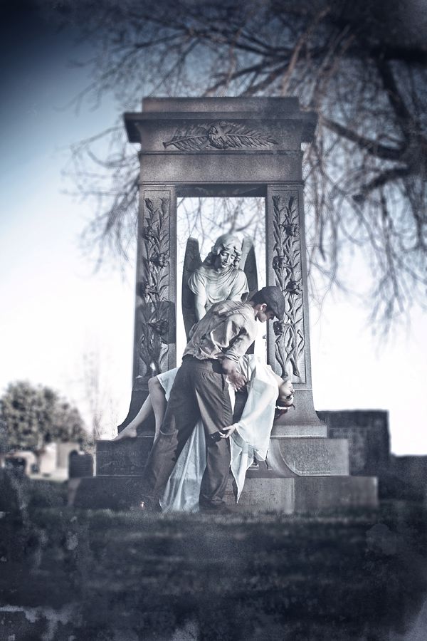 Male and Female model photo shoot of Jeff Surbeck and  Mikal  by aguirre photography in Bellevue Cemetary, wardrobe styled by The Art Farm, makeup by makeupbylucy