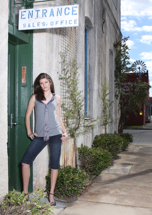 Female model photo shoot of Rebecca Giese in downtown Meridian, MS