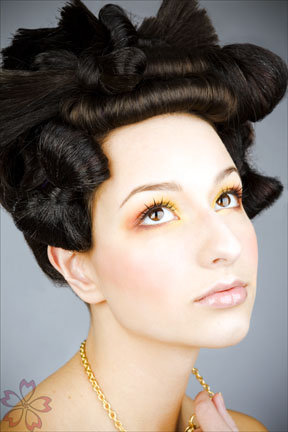 Female model photo shoot of Minizakura Photography and Caroline K, hair styled by Carlos Spellbound, makeup by Iris Cho