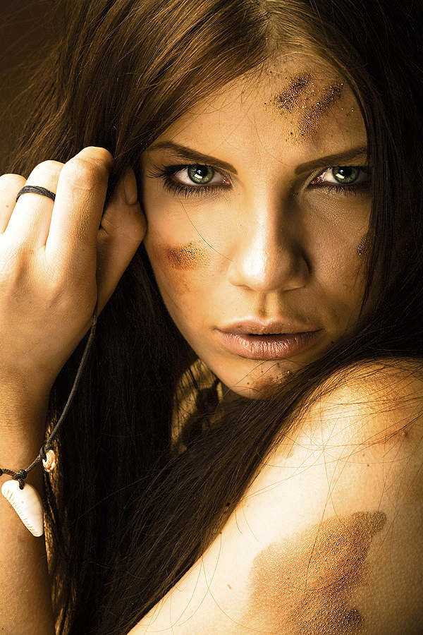 Female model photo shoot of Kat Milan Make-up in studio, Helsinki