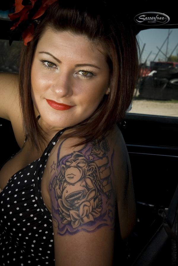 Female model photo shoot of Red Hot Scarlet by Sasserfraz Pictures in Wickenburg, AZ (junkyard)