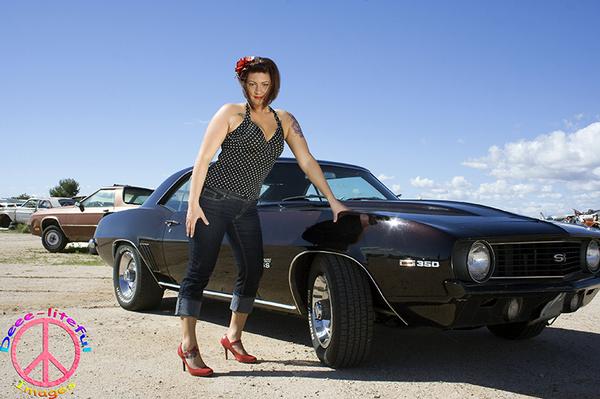 Female model photo shoot of Red Hot Scarlet by Deeeliteful Images in Wickenburg, AZ (junkyard)
