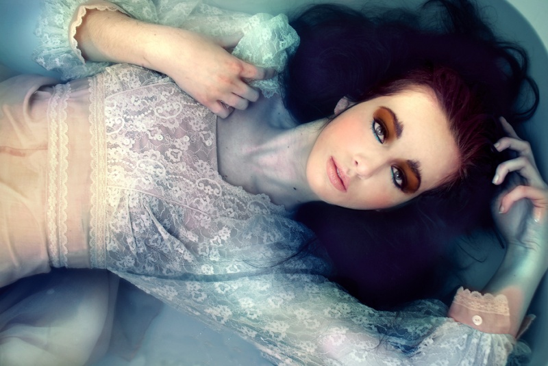 Female model photo shoot of Kara F by Erin McWhirter in Tub, makeup by Negar Hooshmand