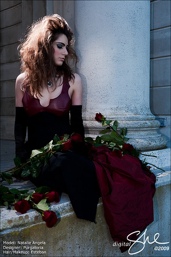 Female model photo shoot of Creative Natalie Angela by digitalShe, makeup by Esteban83, clothing designed by Purgatoria